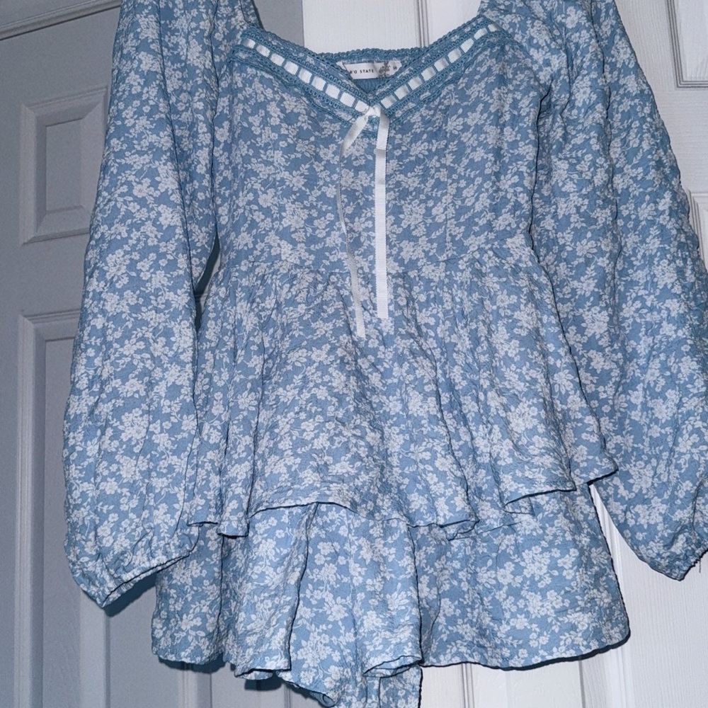 Altar'd State Blue Floral Blouse